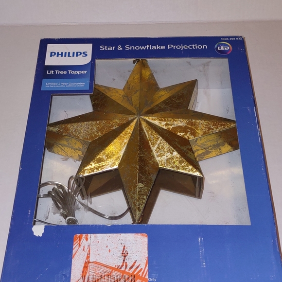 New Philips 13" Gold LED Star and Snowflake Projection Christmas Tree Topper - Picture 3 of 4